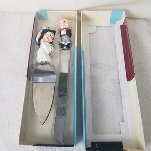 Cake Server Knife Set VTG Looney Tunes Porky/ Petunia Pig Wedded Bliss Wedding